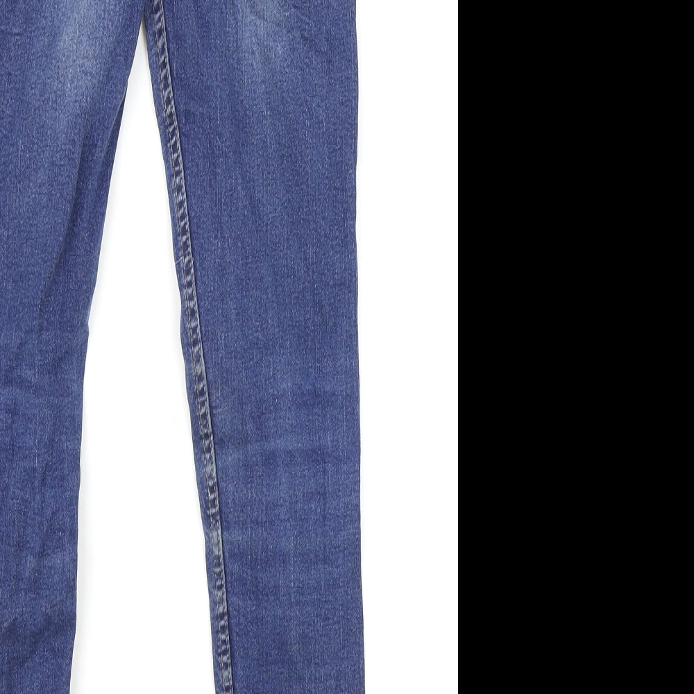 Primark Girls Blue Cotton Skinny Jeans Size 11-12 Years Regular Button - Floral Detail Distressed