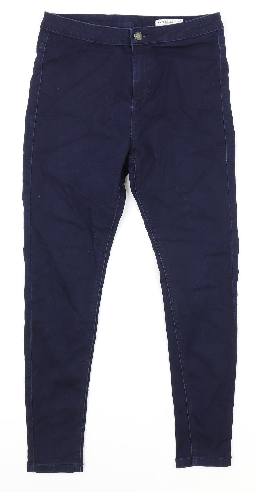 Marks and Spencer Womens Blue Cotton Skinny Jeans Size 12 Regular Zip