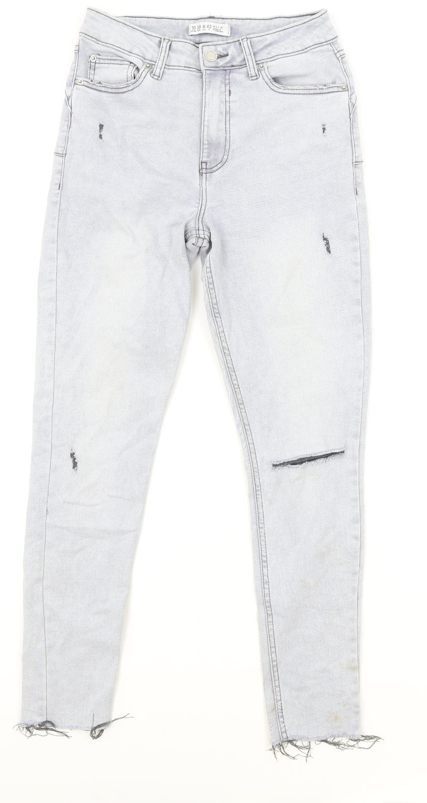 Primark Womens Grey Herringbone Cotton Skinny Jeans Size 10 Regular Zip