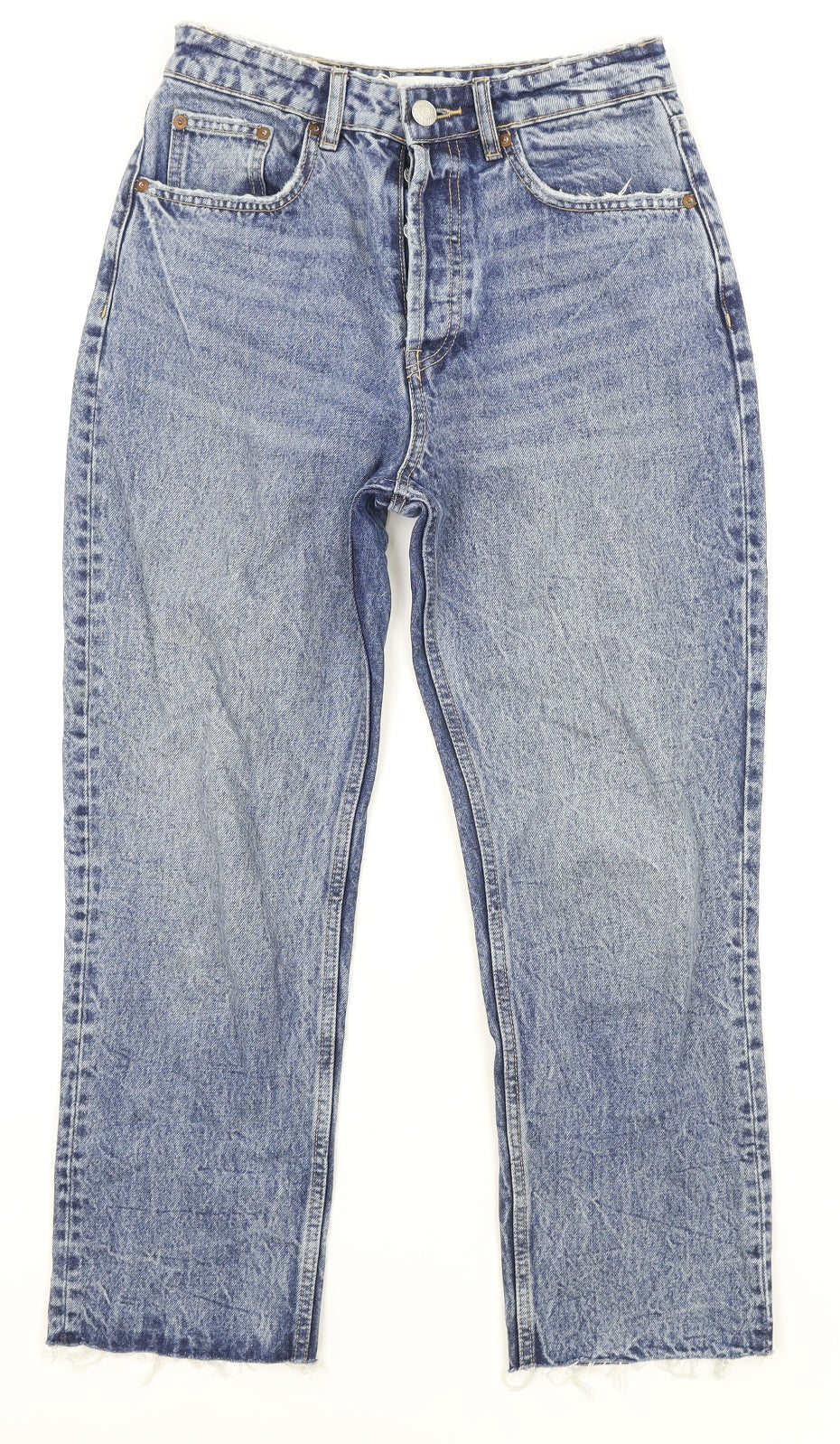 Zara Womens Blue Cotton Straight Jeans Size 8 Regular Button