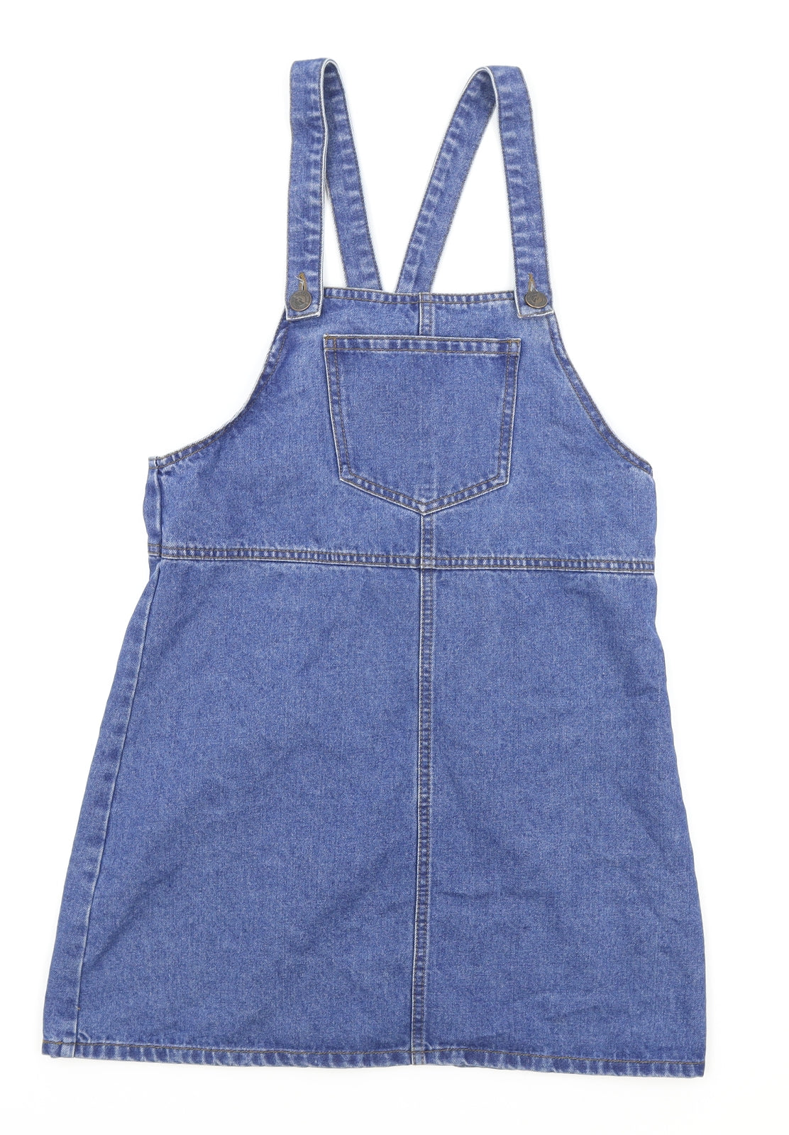 New Look Womens Blue Cotton Pinafore/Dungaree Dress Size 8 Square Neck Button
