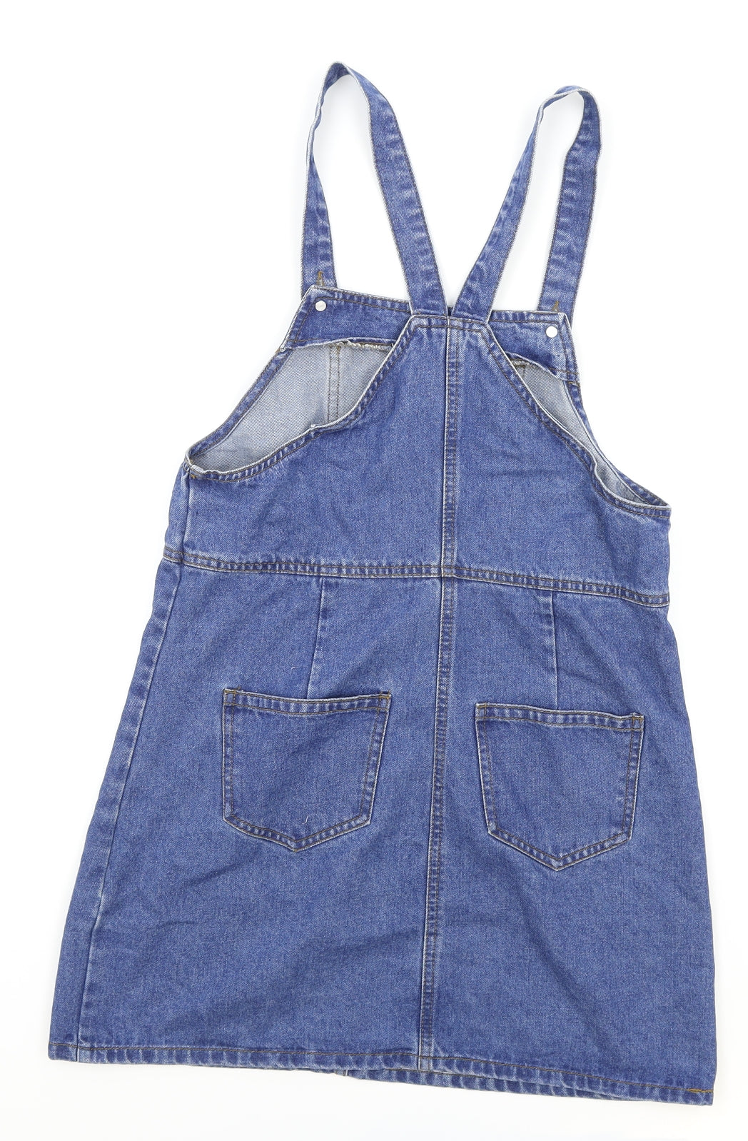 New Look Womens Blue Cotton Pinafore/Dungaree Dress Size 8 Square Neck Button