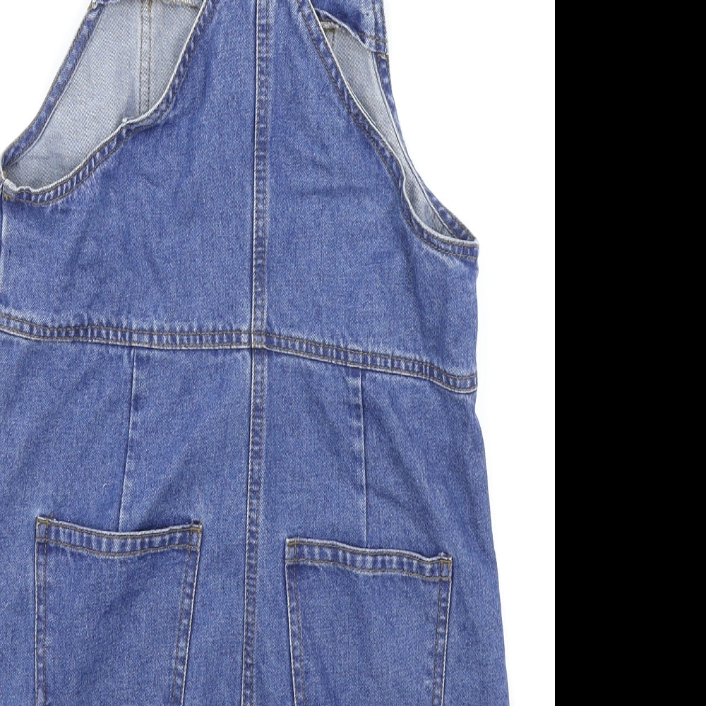 New Look Womens Blue Cotton Pinafore/Dungaree Dress Size 8 Square Neck Button