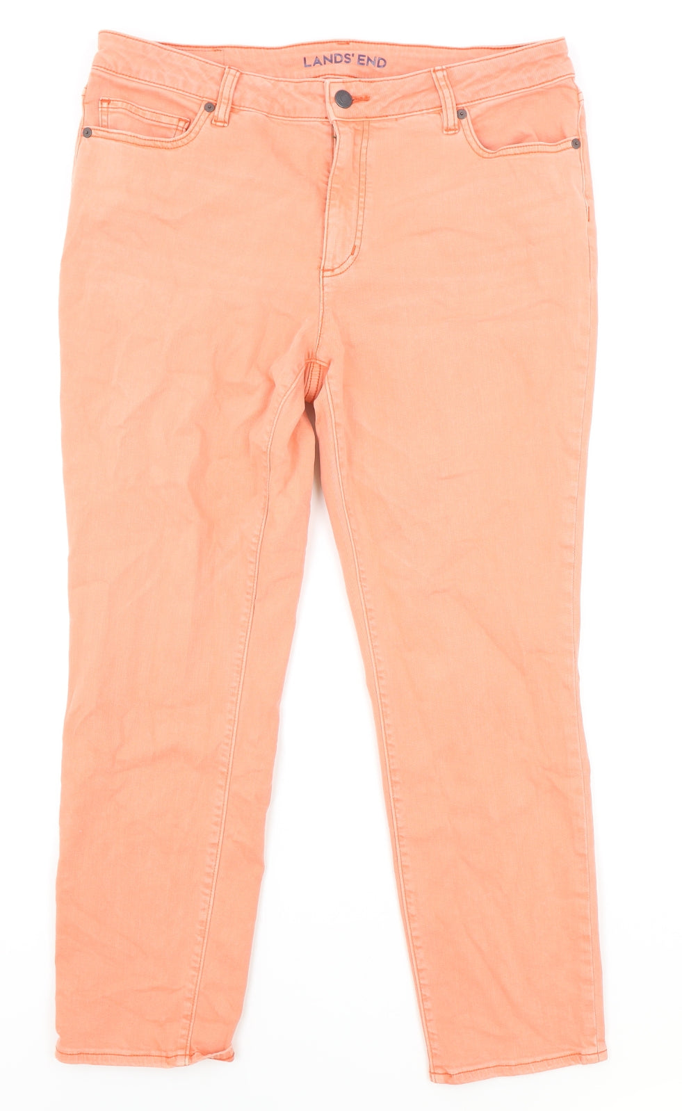 Land's End Womens Pink Cotton Straight Jeans Size 16 Regular Zip