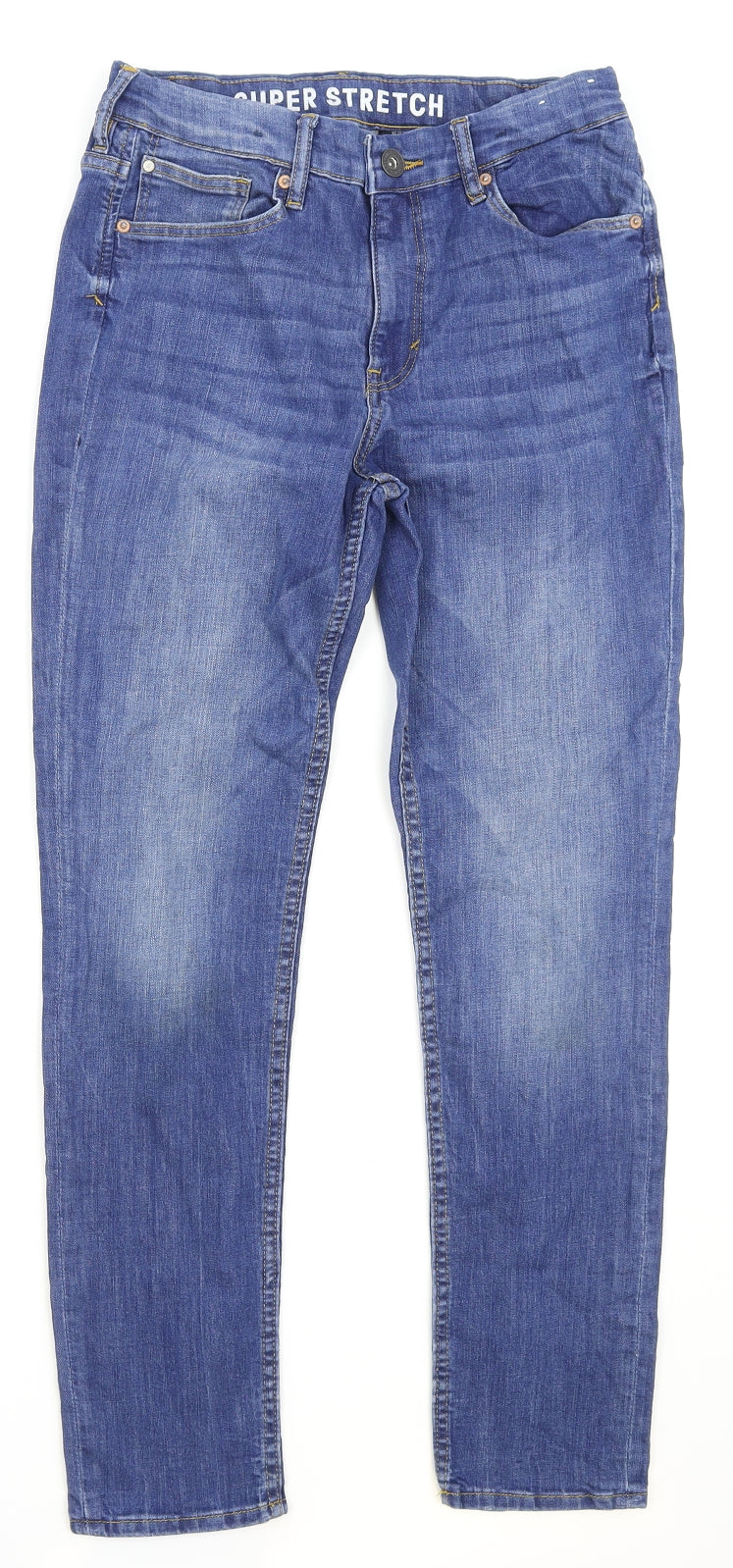 H&M Girls Blue Cotton Straight Jeans Size 13 Years Regular Zip