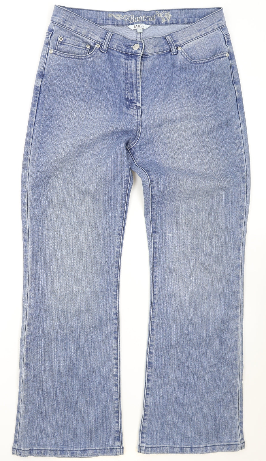 M&Co Womens Blue Cotton Bootcut Jeans Size 14 Regular Zip