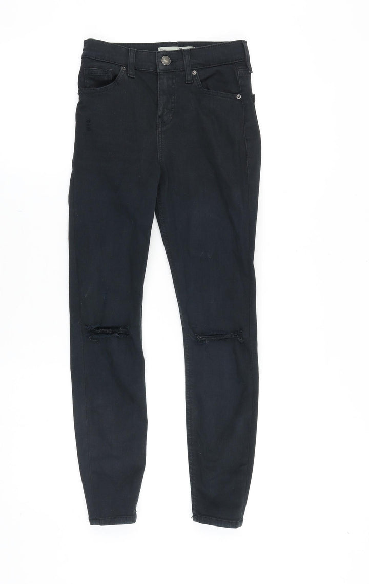 Topshop Womens Black Cotton Skinny Jeans Size 25 in Slim Zip