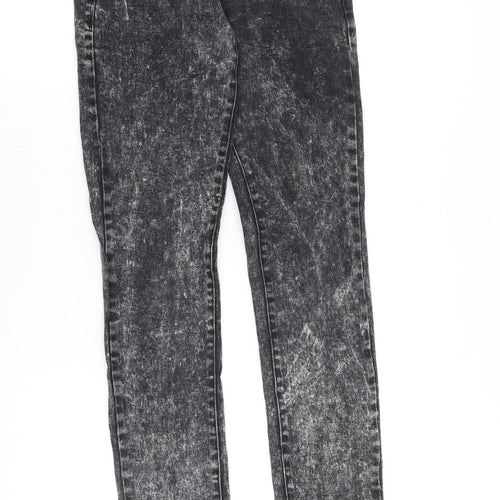 mh3 Womens Black Cotton Skinny Jeans Size M Slim Zip - Acid Wash