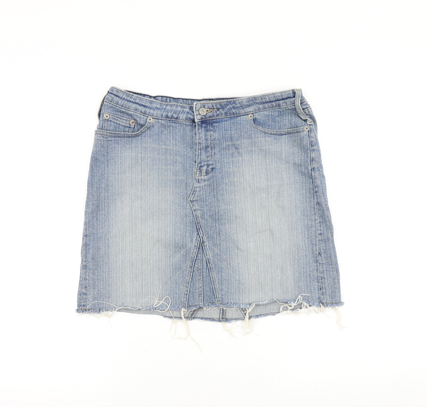Denim & Co. Womens Blue Cotton Mini Skirt Size 12 Zip - Distressed