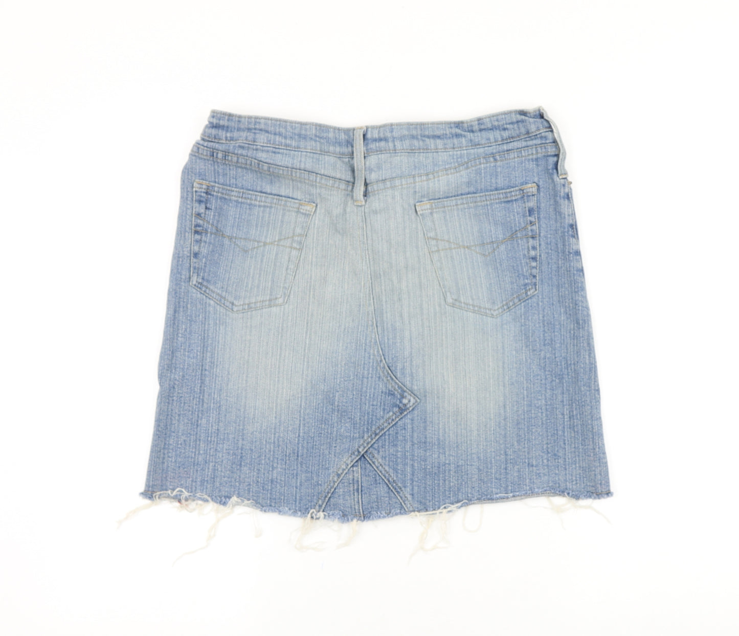 Denim & Co. Womens Blue Cotton Mini Skirt Size 12 Zip - Distressed
