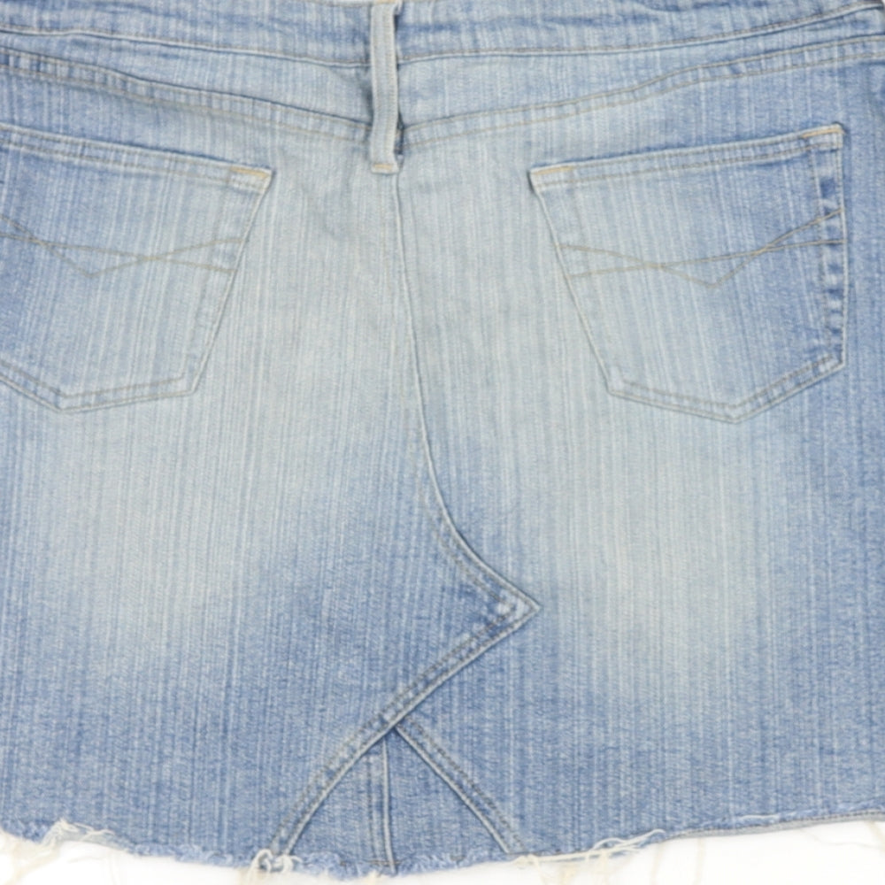 Denim & Co. Womens Blue Cotton Mini Skirt Size 12 Zip - Distressed