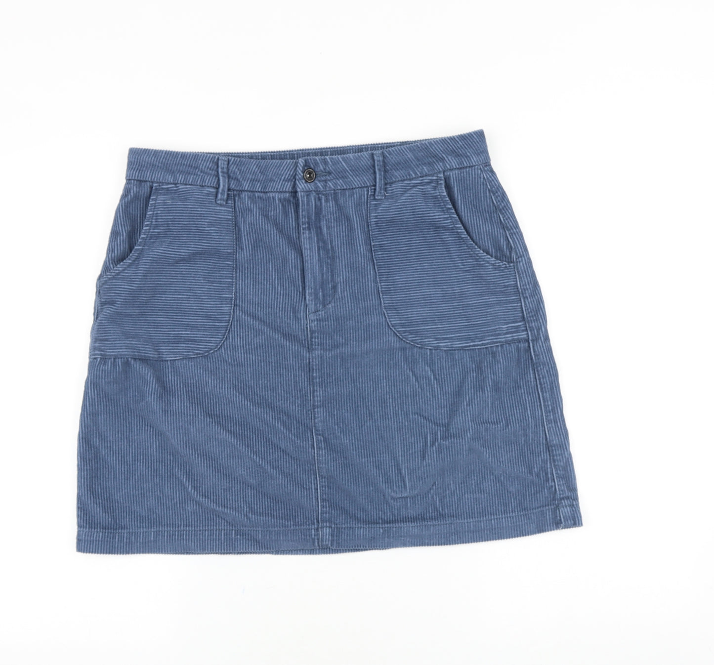 Marks and Spencer Womens Blue Cotton Mini Skirt Size 14 Zip