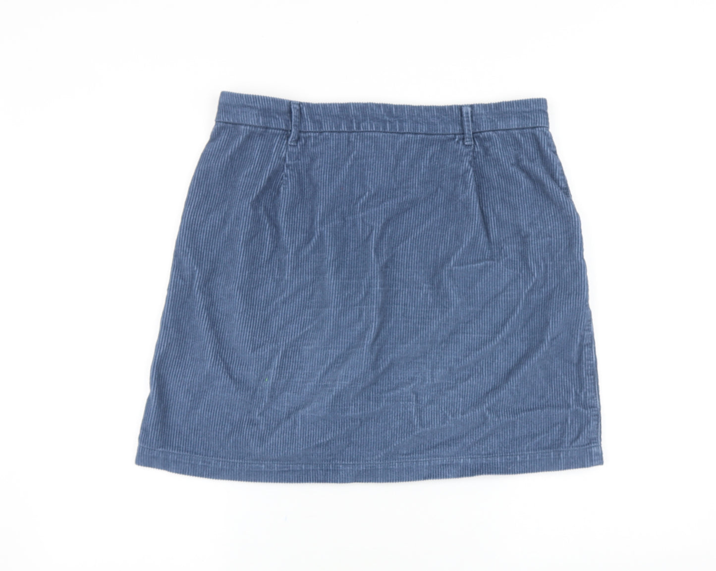 Marks and Spencer Womens Blue Cotton Mini Skirt Size 14 Zip