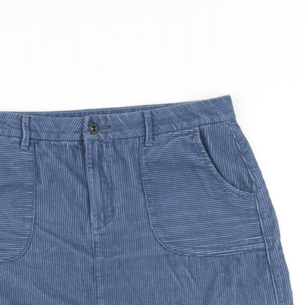 Marks and Spencer Womens Blue Cotton Mini Skirt Size 14 Zip
