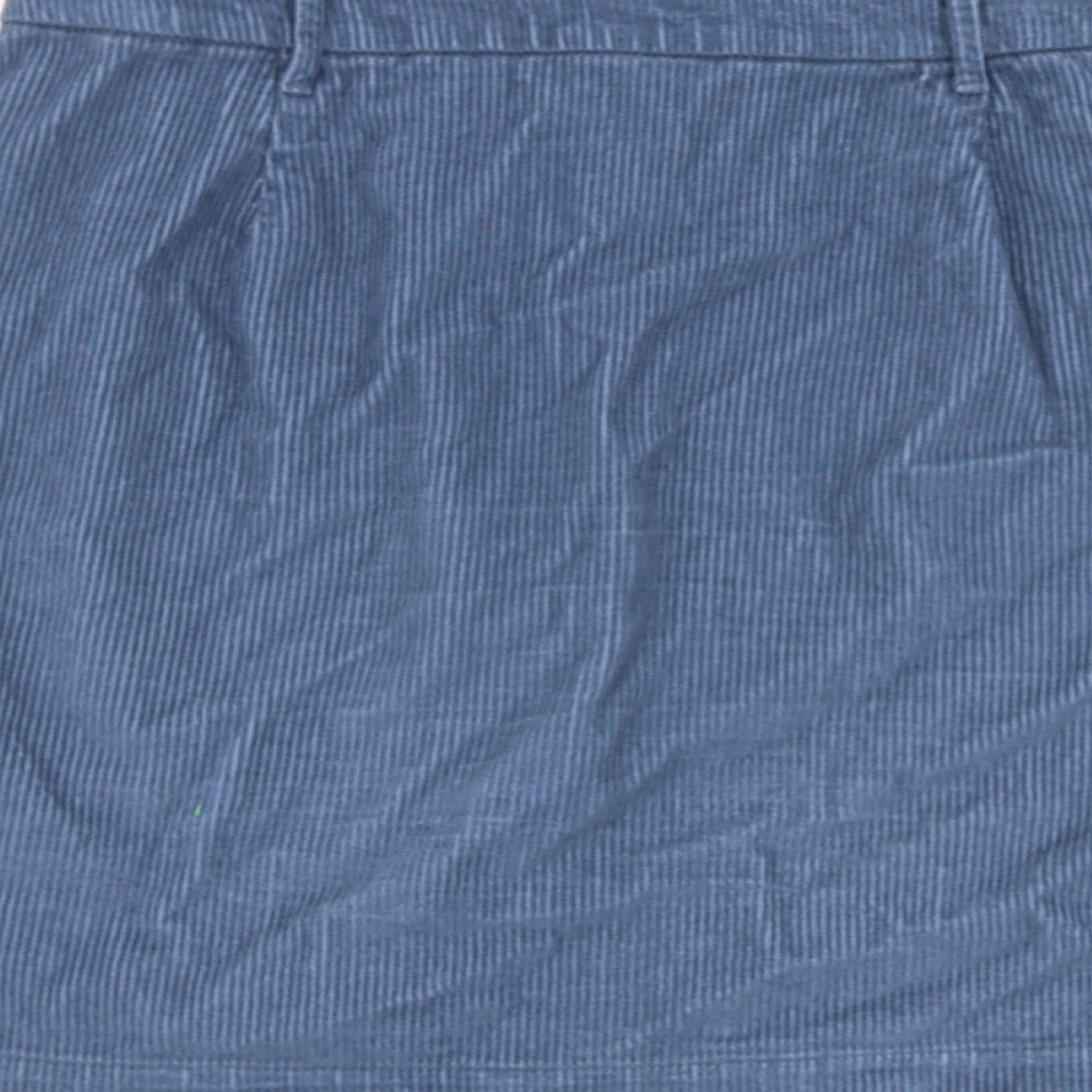 Marks and Spencer Womens Blue Cotton Mini Skirt Size 14 Zip