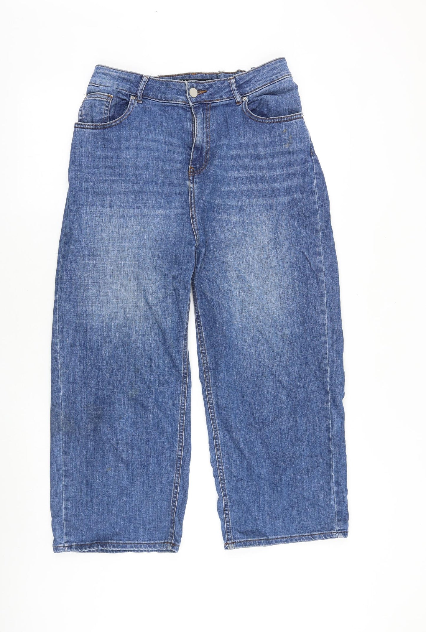 Dunnes Stores Womens Blue Cotton Wide-Leg Jeans Size 14 Regular Zip