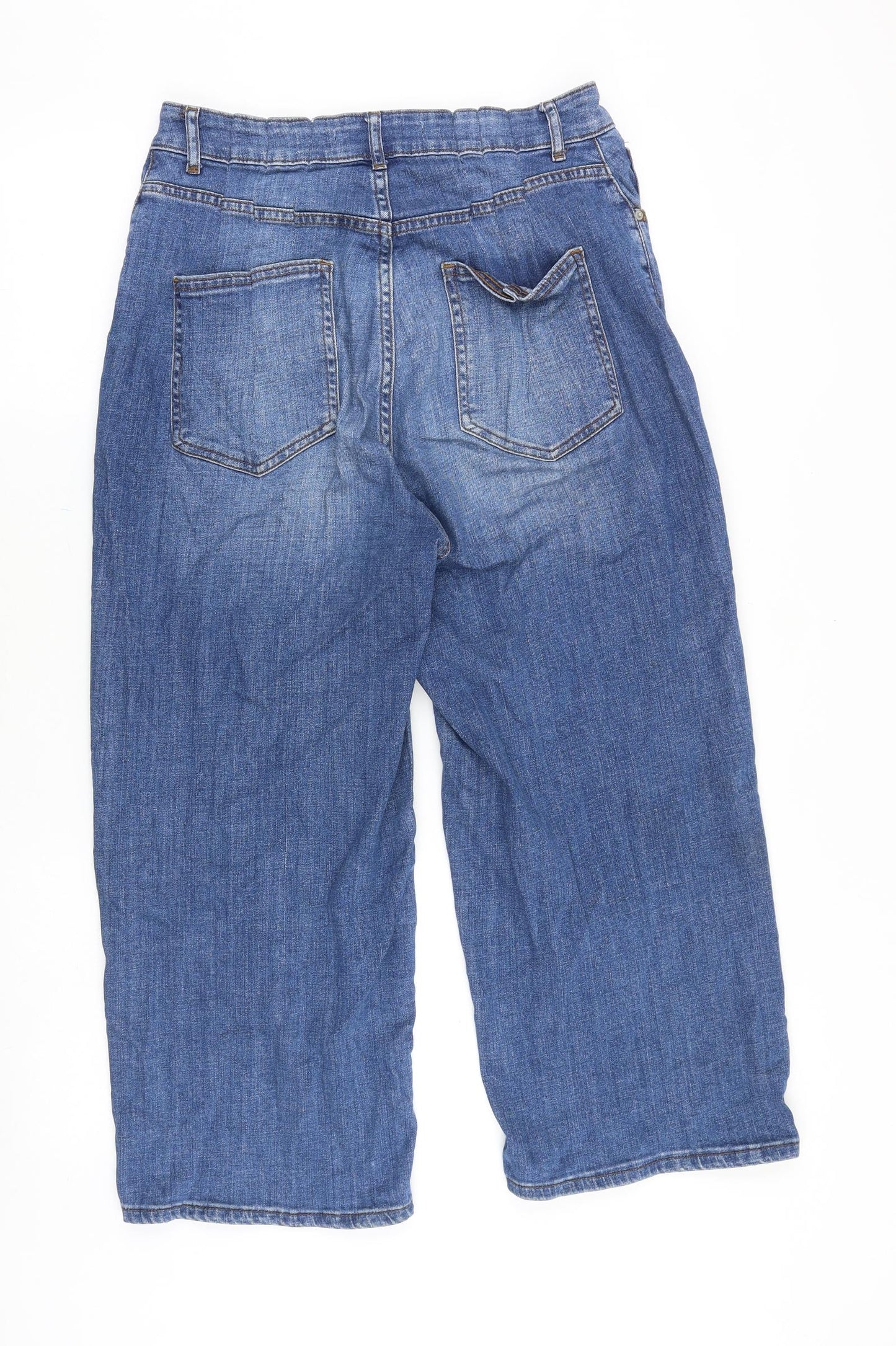 Dunnes Stores Womens Blue Cotton Wide-Leg Jeans Size 14 Regular Zip