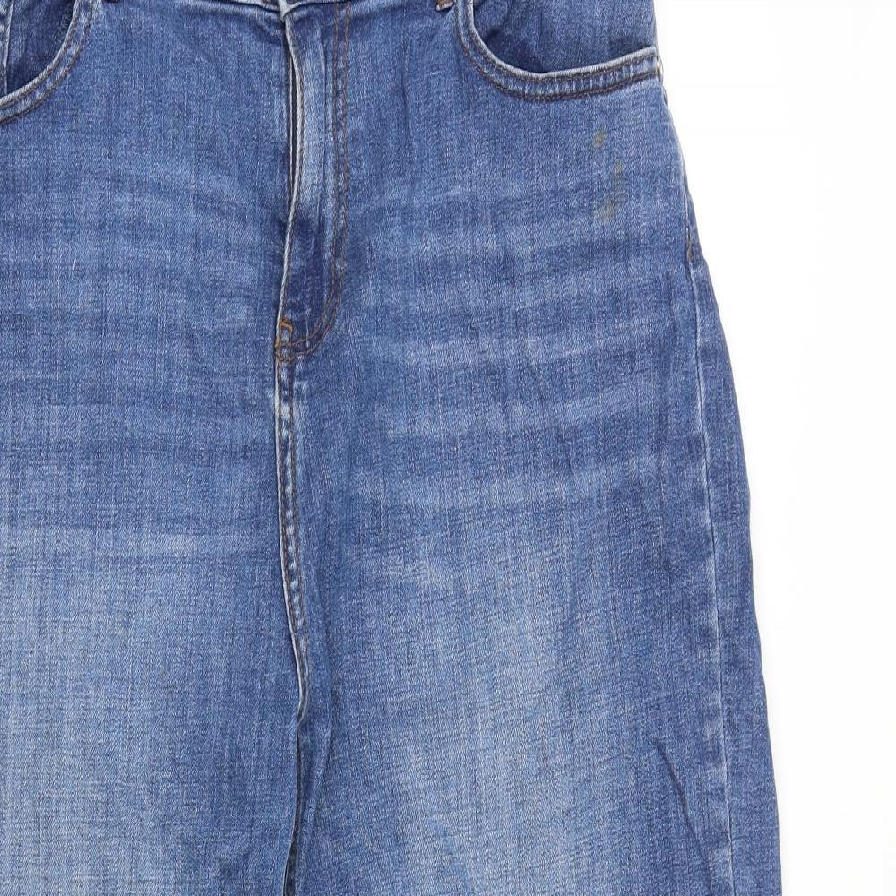 Dunnes Stores Womens Blue Cotton Wide-Leg Jeans Size 14 Regular Zip