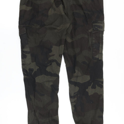 Brave Soul Mens Green Camouflage Cotton Cargo Trousers Size 30 in Regular Drawstring