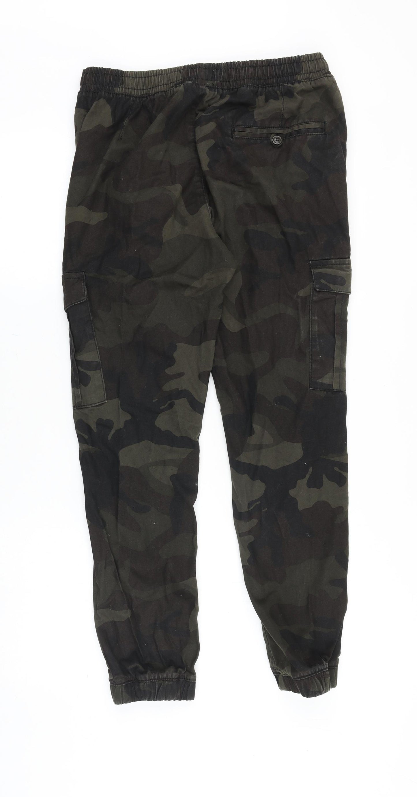 Brave Soul Mens Green Camouflage Cotton Cargo Trousers Size 30 in Regular Drawstring