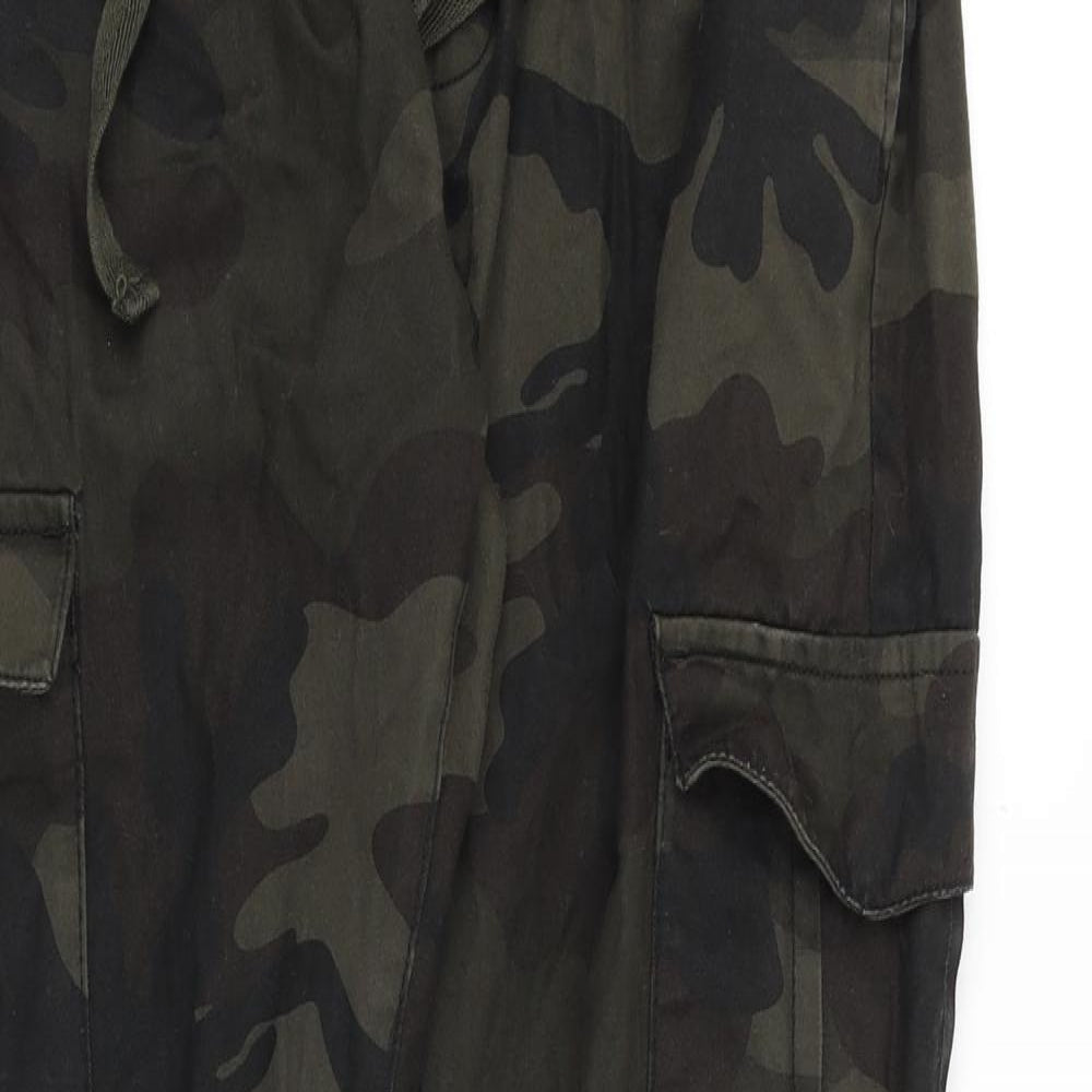 Brave Soul Mens Green Camouflage Cotton Cargo Trousers Size 30 in Regular Drawstring