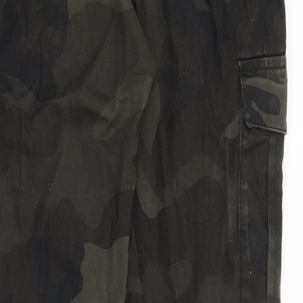 Brave Soul Mens Green Camouflage Cotton Cargo Trousers Size 30 in Regular Drawstring