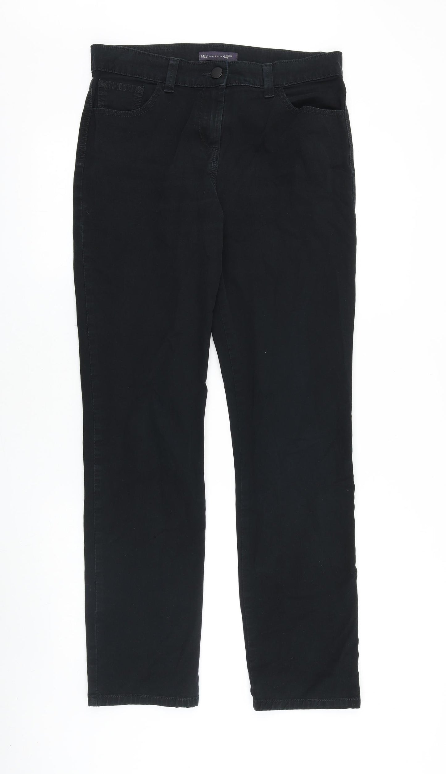 Marks and Spencer Womens Black Cotton Straight Jeans Size 12 Regular Zip