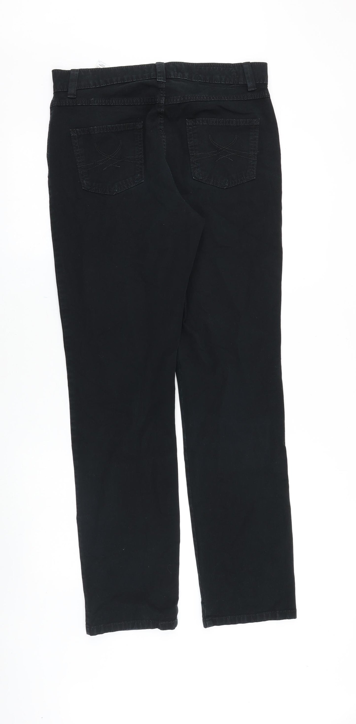 Marks and Spencer Womens Black Cotton Straight Jeans Size 12 Regular Zip