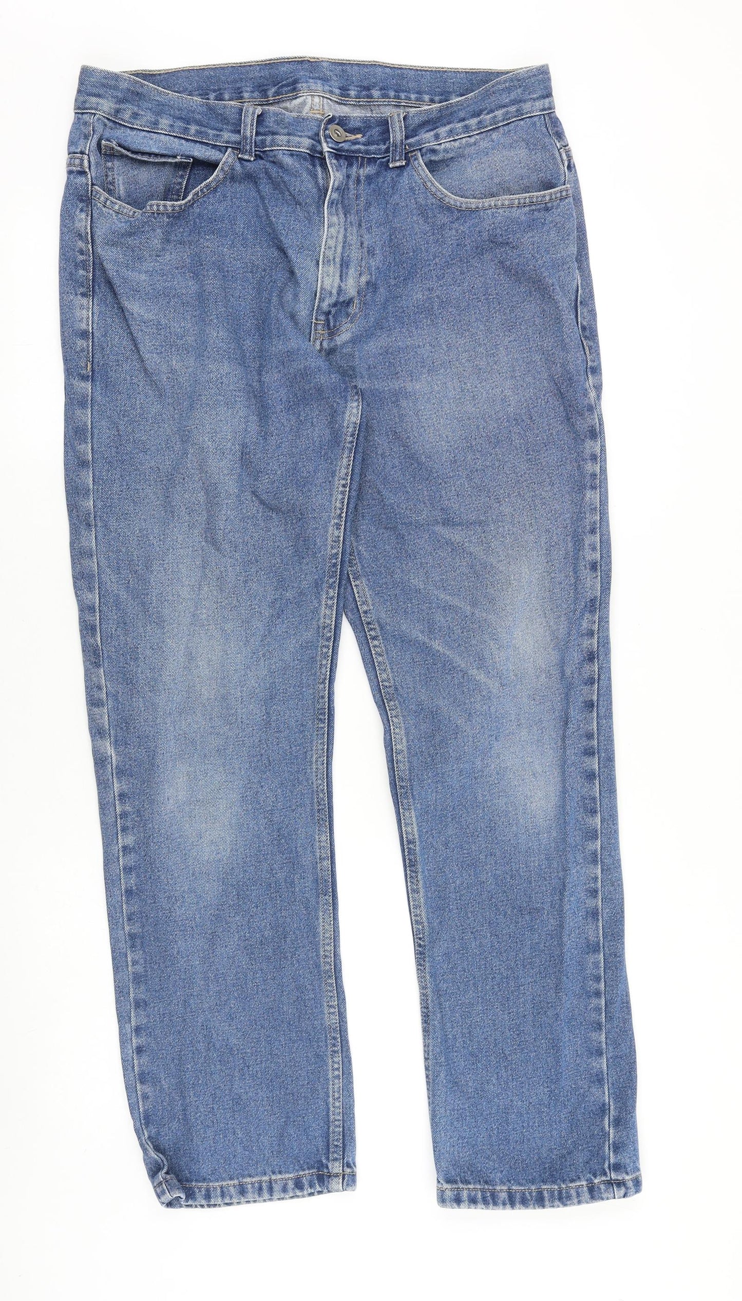 George Mens Blue Cotton Straight Jeans Size 34 in Regular Zip