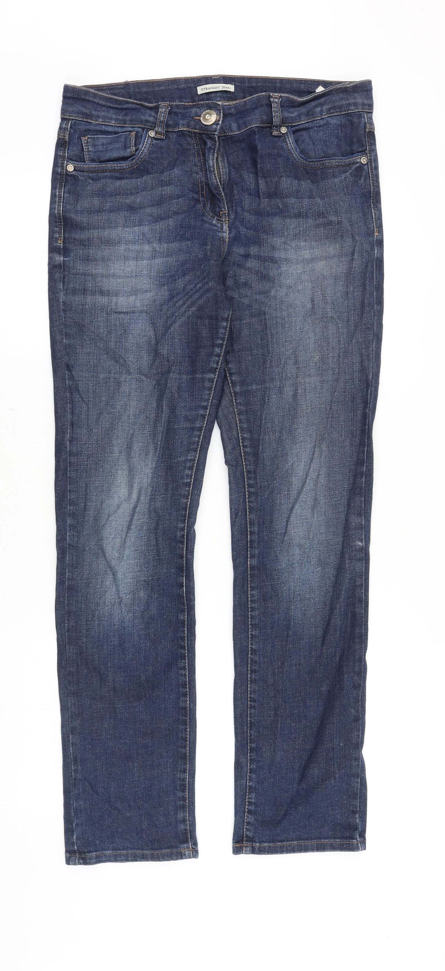 Marks and Spencer Womens Blue Cotton Straight Jeans Size 12 Regular Zip