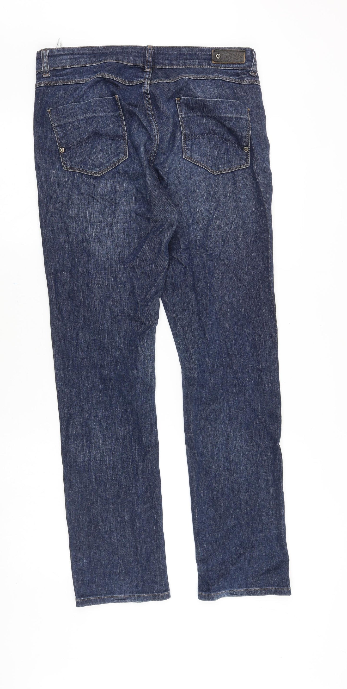Marks and Spencer Womens Blue Cotton Straight Jeans Size 12 Regular Zip