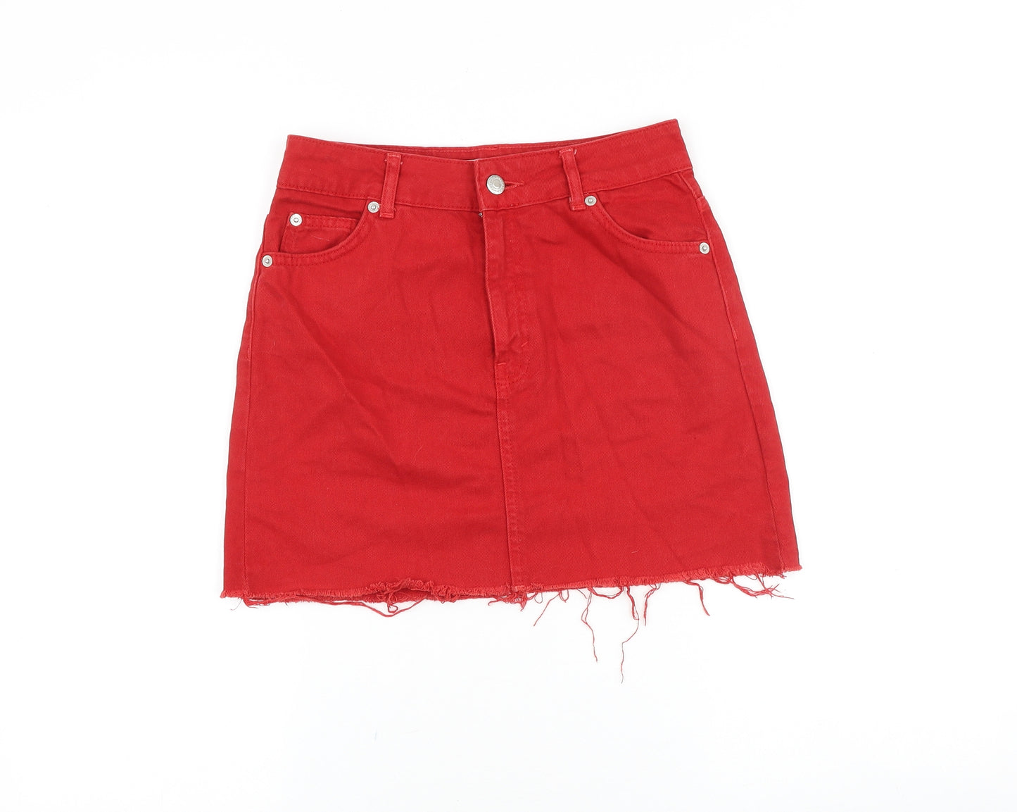 Topshop Womens Red Cotton Mini Skirt Size 8 Zip