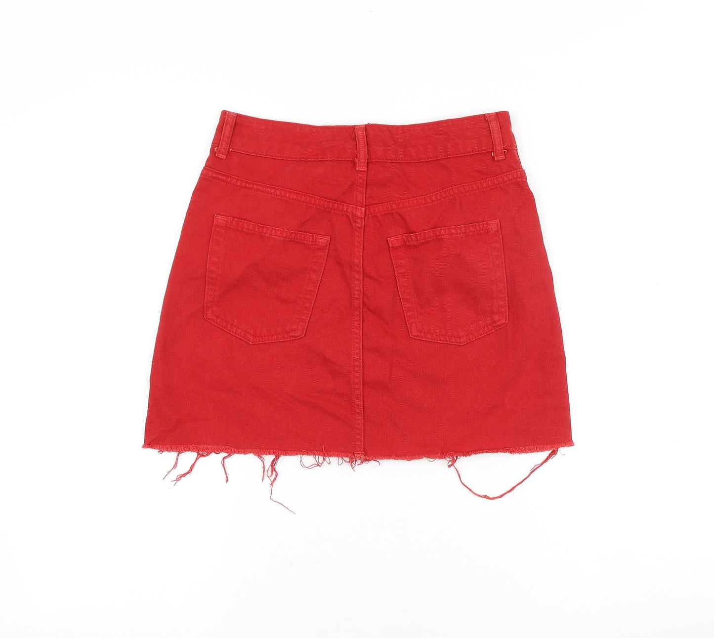 Topshop Womens Red Cotton Mini Skirt Size 8 Zip