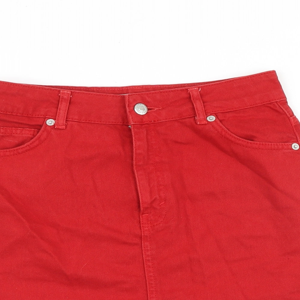 Topshop Womens Red Cotton Mini Skirt Size 8 Zip