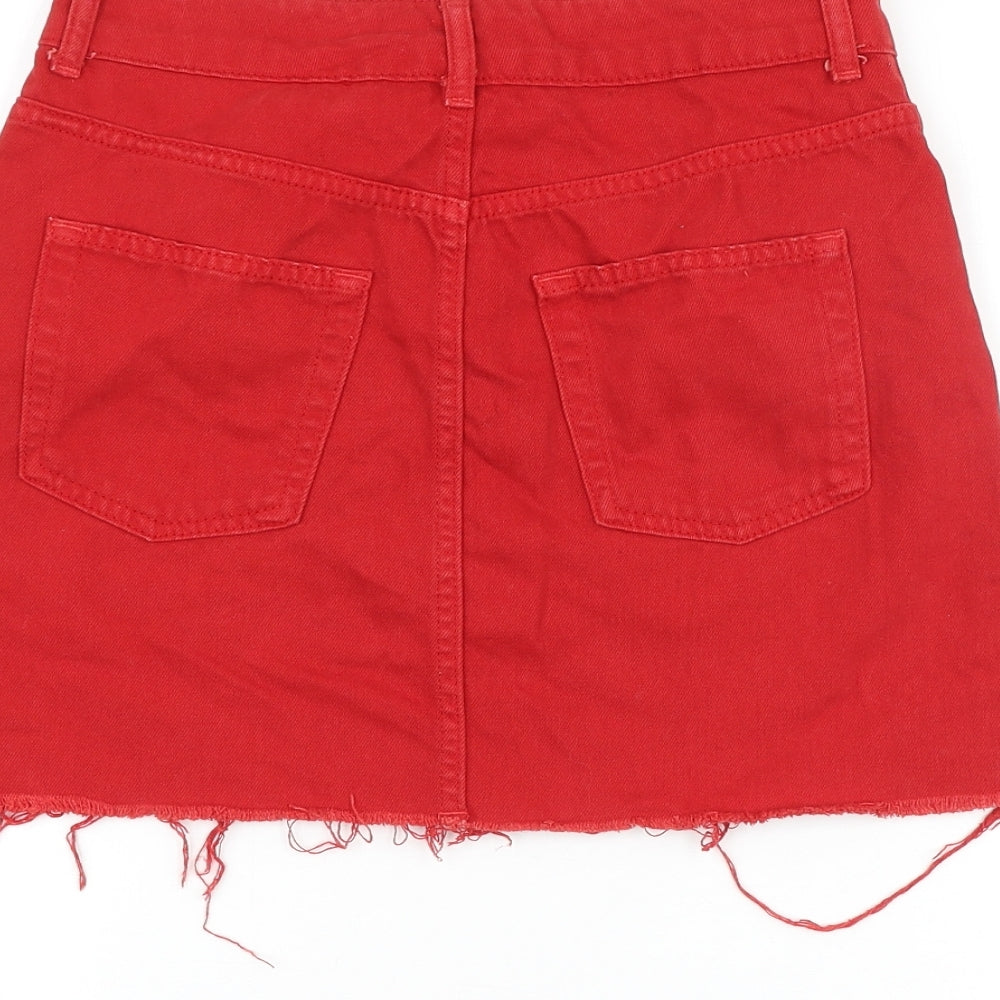 Topshop Womens Red Cotton Mini Skirt Size 8 Zip