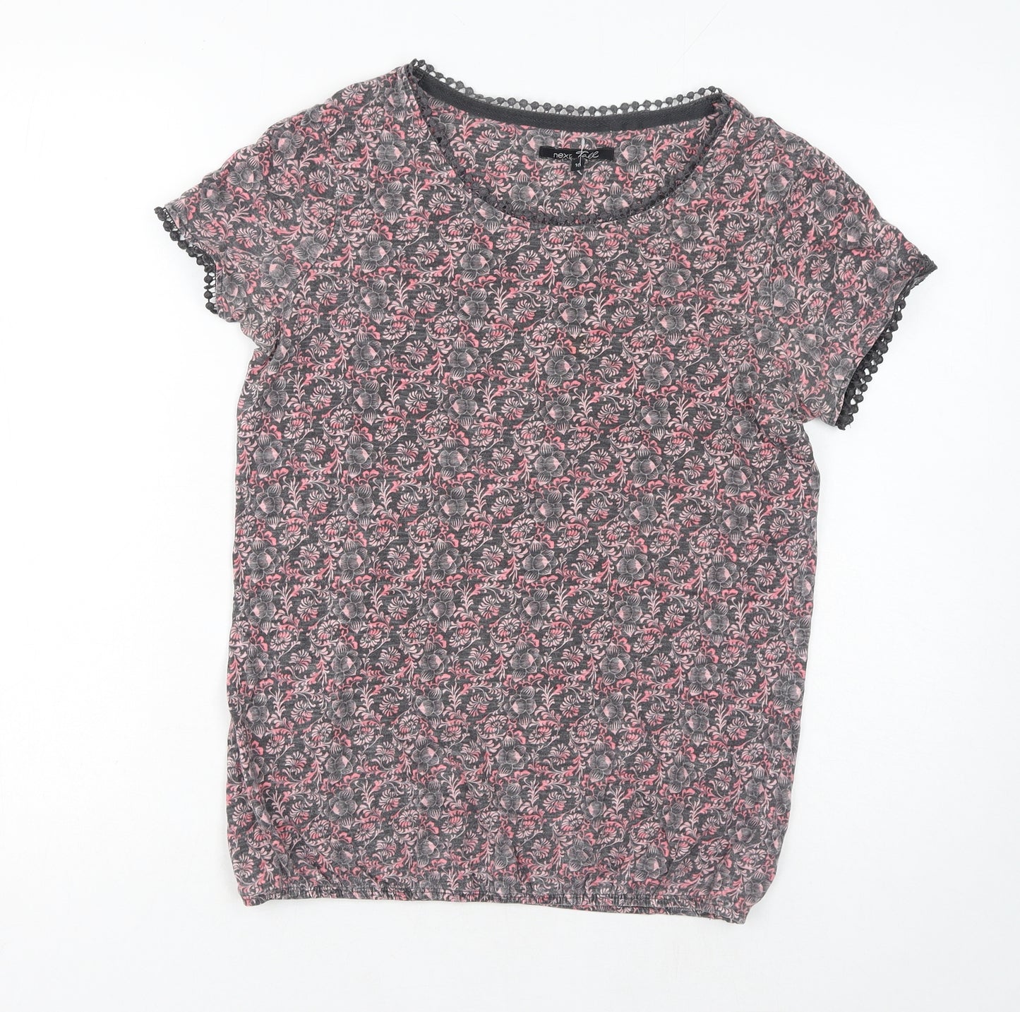 NEXT Womens Pink Floral Cotton Basic T-Shirt Size 10 Boat Neck