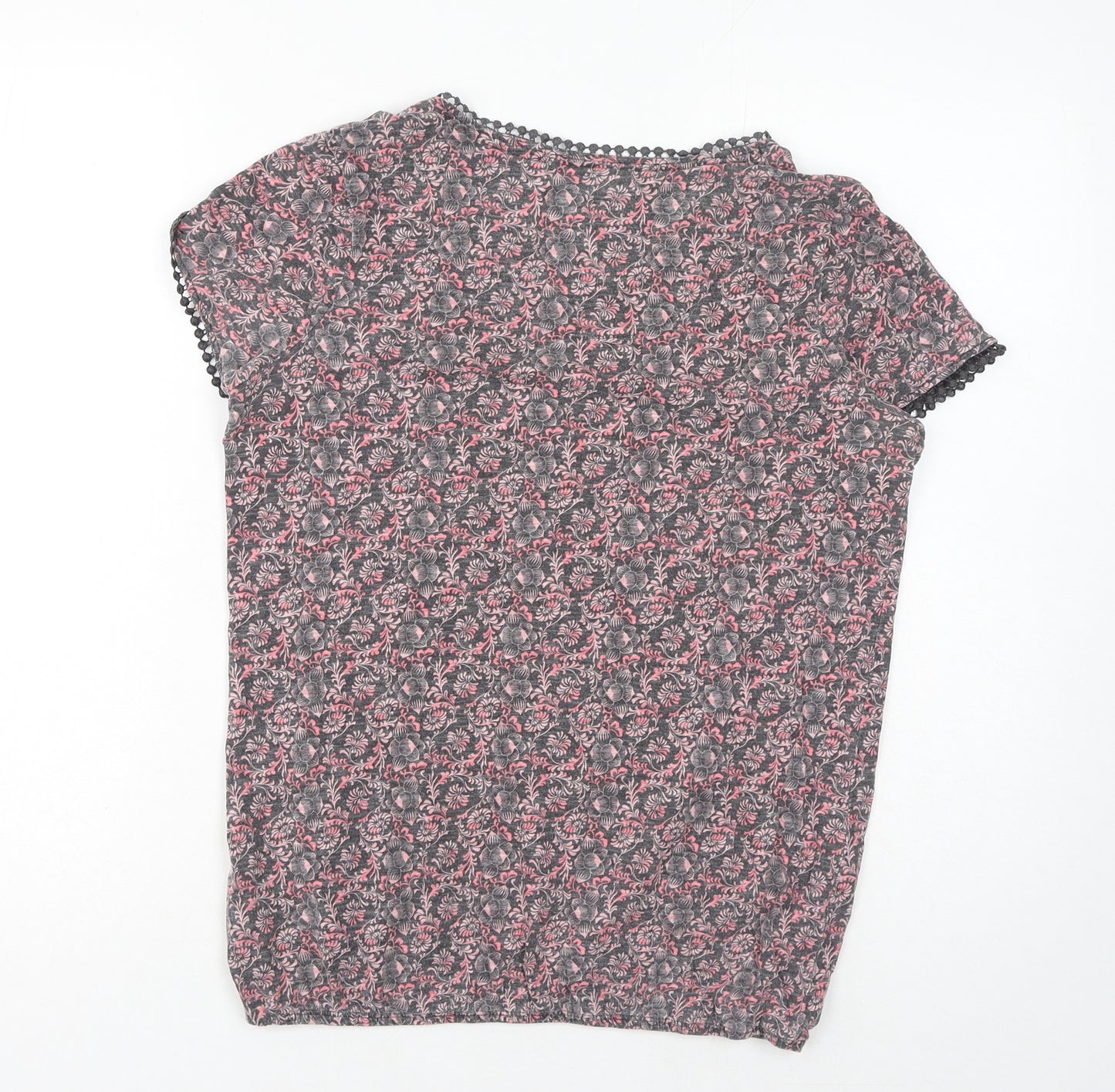 NEXT Womens Pink Floral Cotton Basic T-Shirt Size 10 Boat Neck