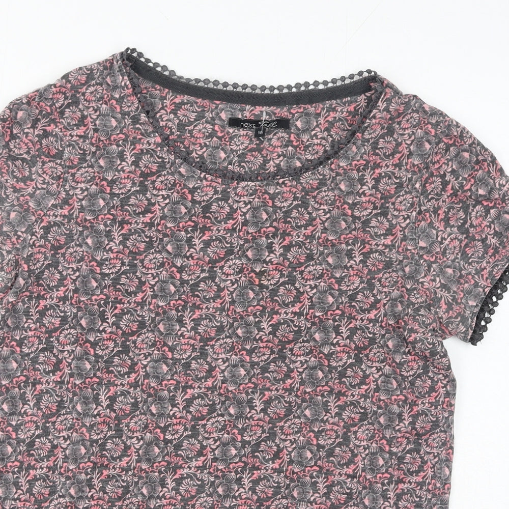 NEXT Womens Pink Floral Cotton Basic T-Shirt Size 10 Boat Neck
