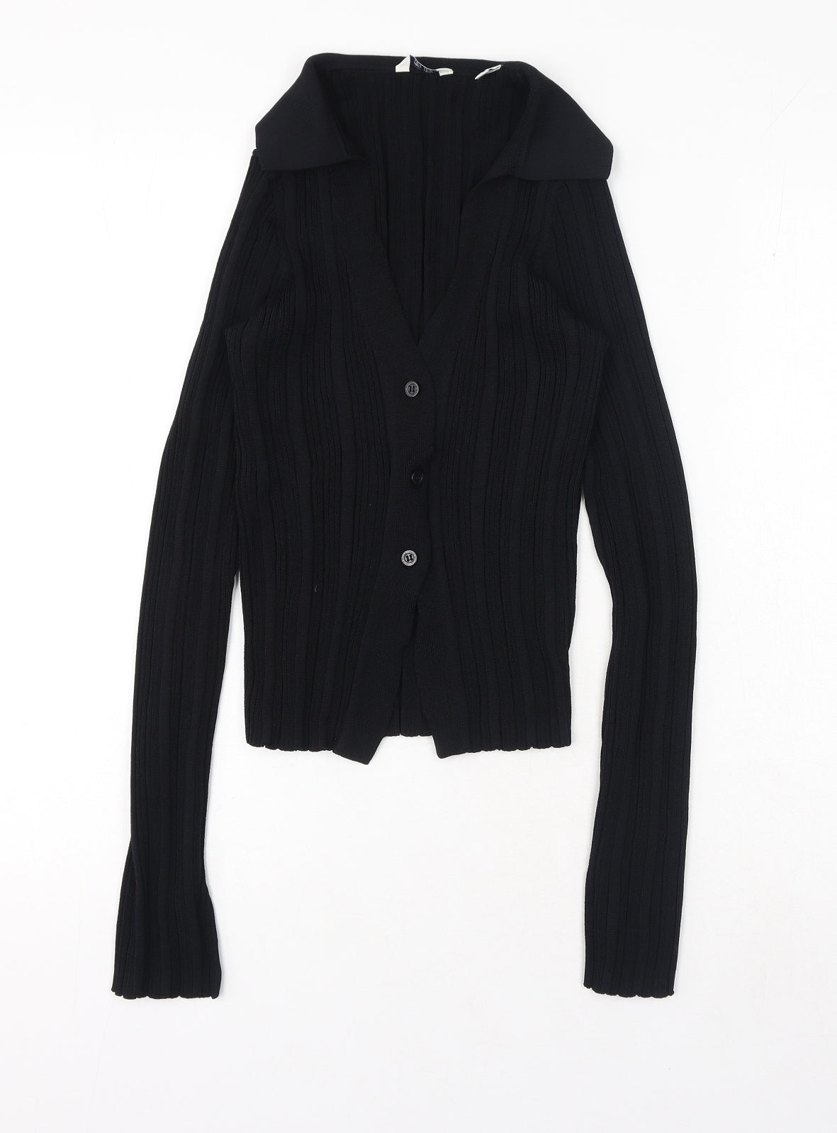Jack Wills Womens Black Collared Viscose Cardigan Jumper Size 14 - Ribbed