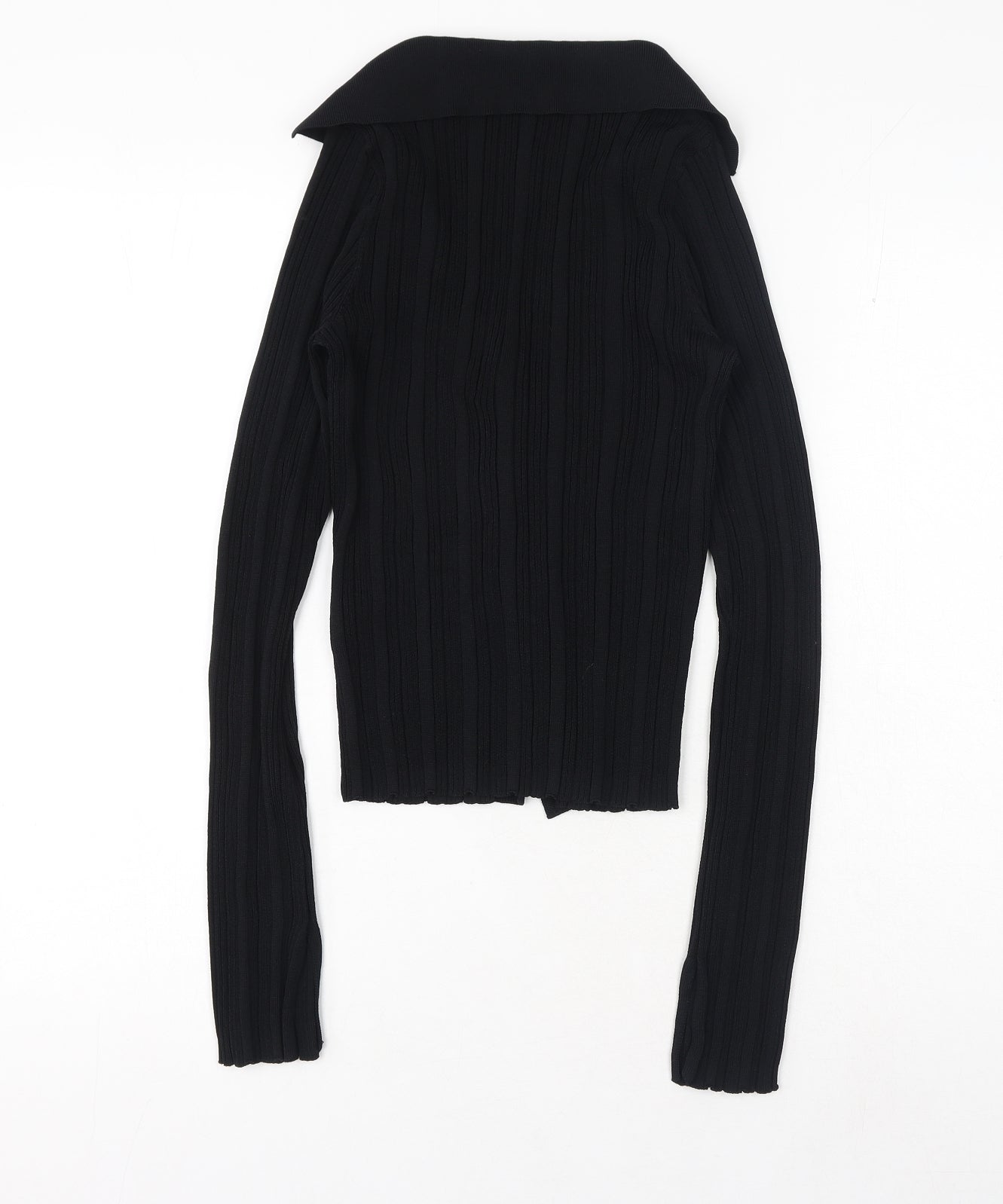 Jack Wills Womens Black Collared Viscose Cardigan Jumper Size 14 - Ribbed