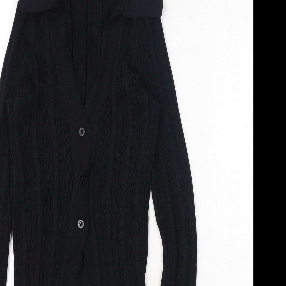 Jack Wills Womens Black Collared Viscose Cardigan Jumper Size 14 - Ribbed
