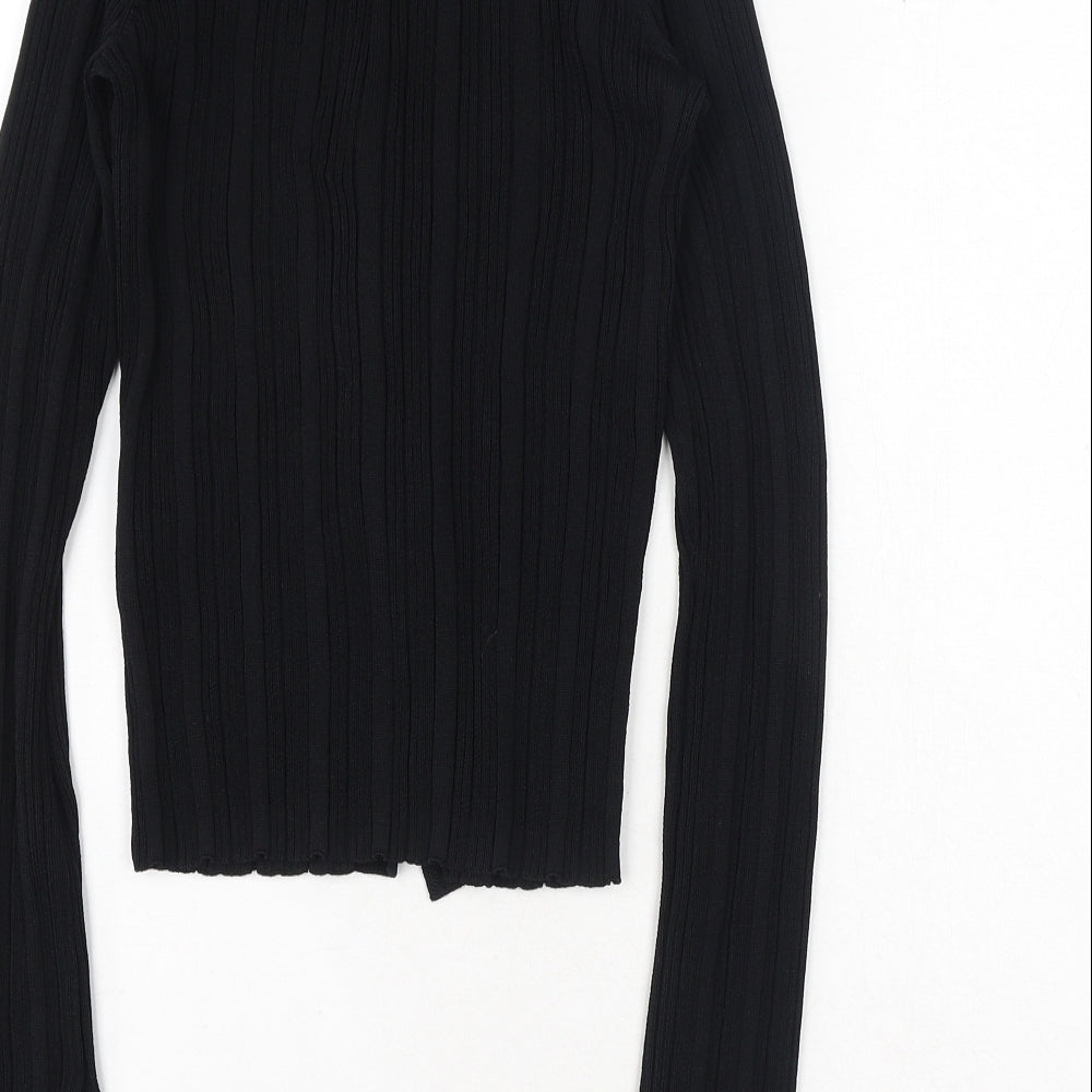 Jack Wills Womens Black Collared Viscose Cardigan Jumper Size 14 - Ribbed