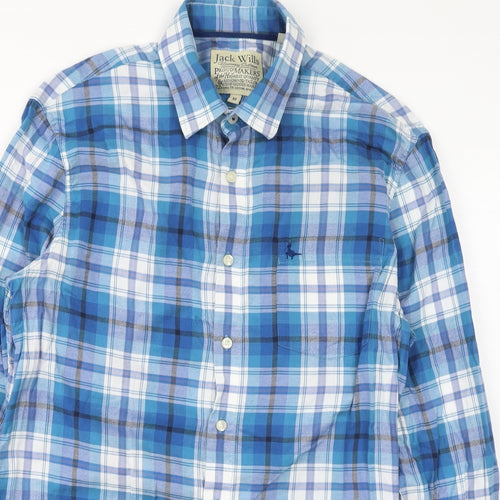 Jack Wills Mens Blue Plaid Cotton Dress Shirt Size M Collared Button