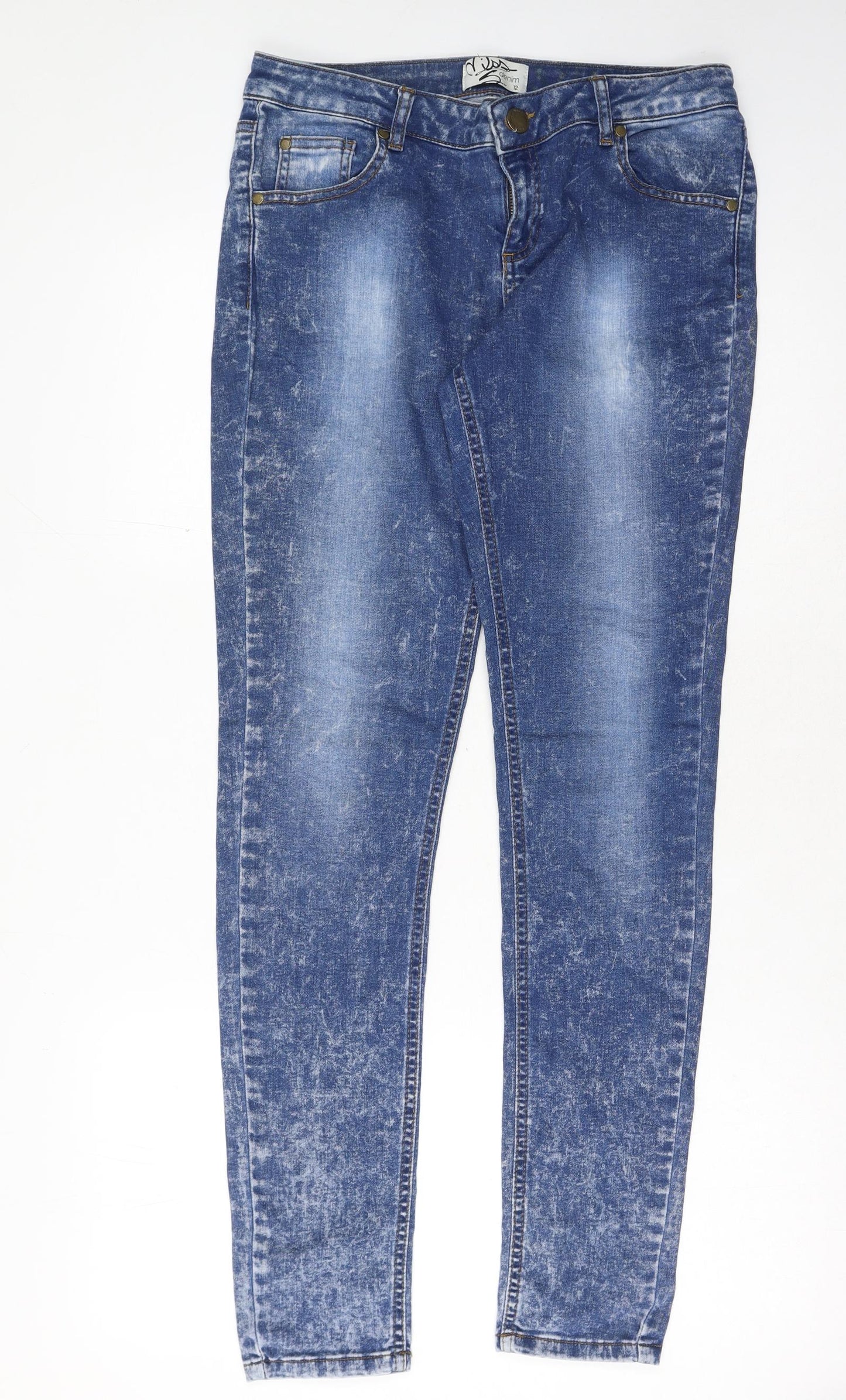 Miss Selfridge Womens Blue Cotton Skinny Jeans Size 12 Regular Button