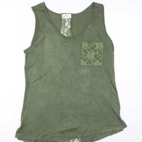 Glitz Womens Green Viscose Basic Tank Size M Scoop Neck - Lace Detail