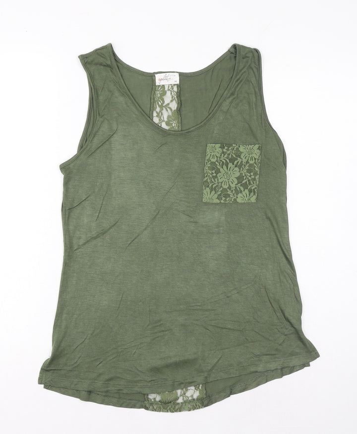 Glitz Womens Green Viscose Basic Tank Size M Scoop Neck - Lace Detail