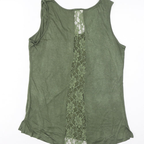 Glitz Womens Green Viscose Basic Tank Size M Scoop Neck - Lace Detail