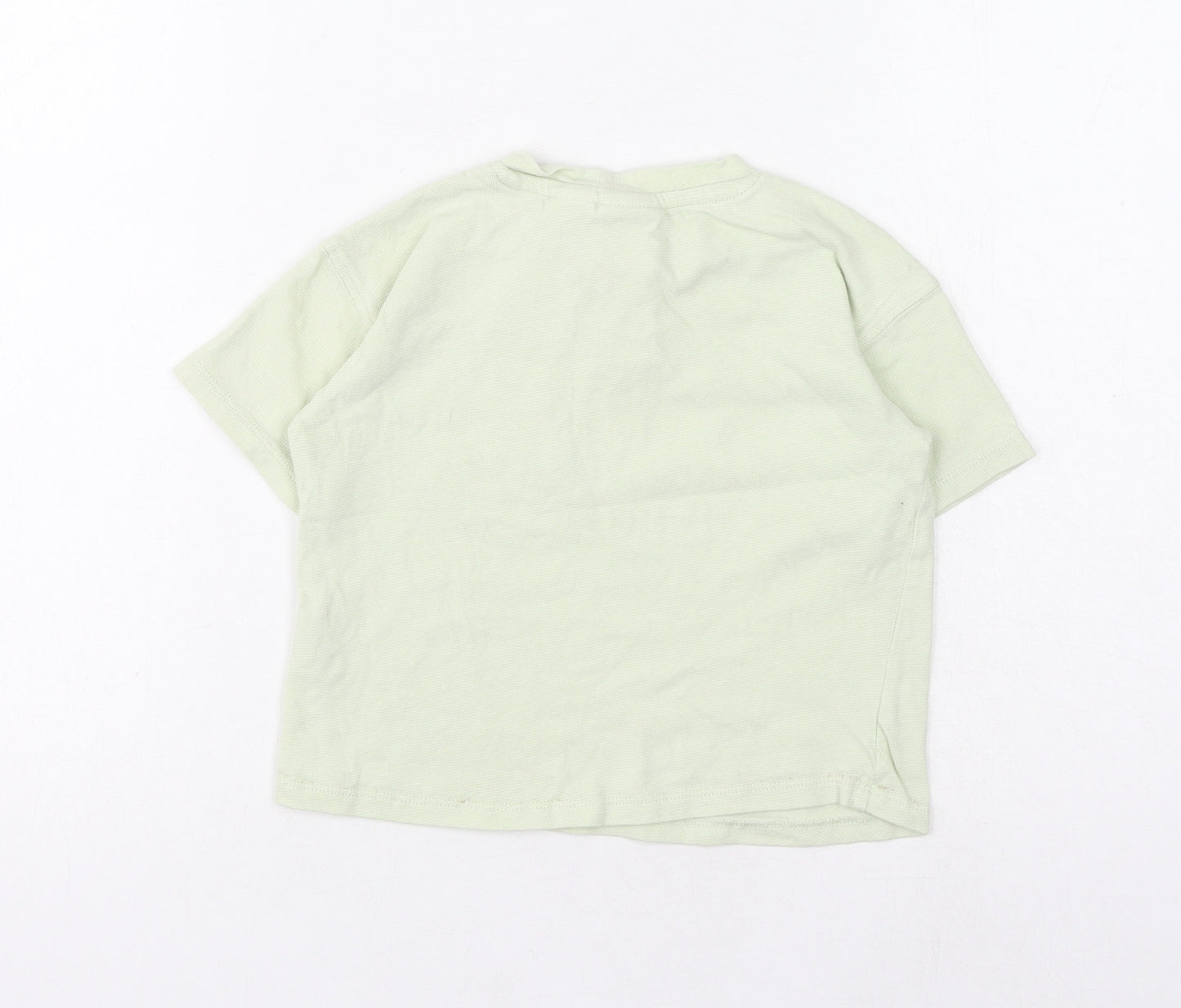Zara Boys Green Striped Cotton Basic T-Shirt Size 3-4 Years Henley Button