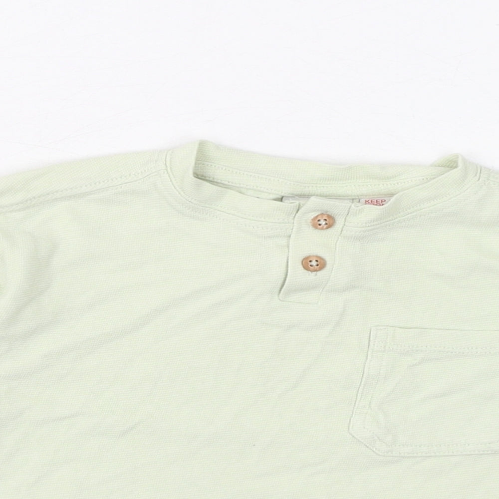 Zara Boys Green Striped Cotton Basic T-Shirt Size 3-4 Years Henley Button