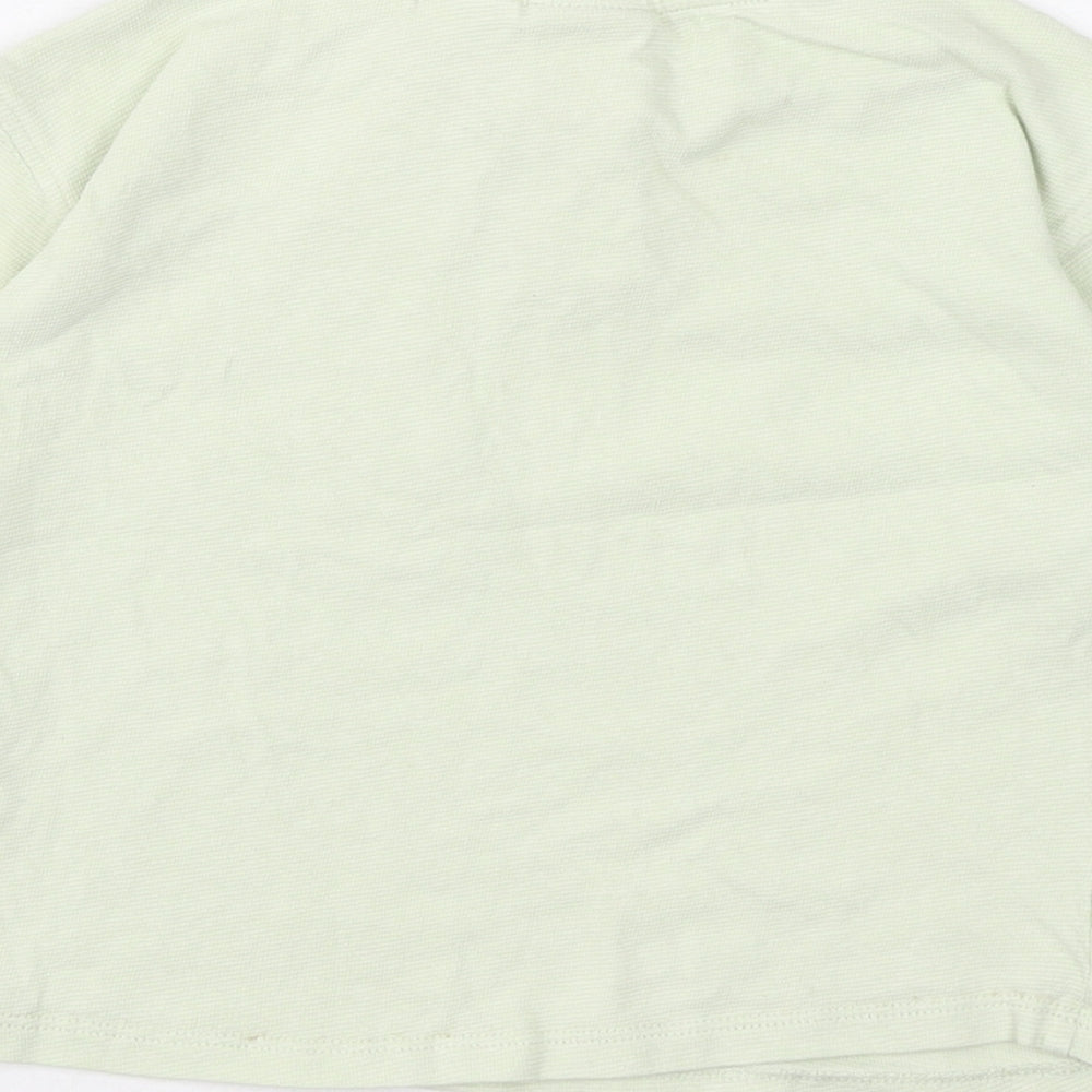 Zara Boys Green Striped Cotton Basic T-Shirt Size 3-4 Years Henley Button